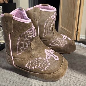 Brown and Pink Baby Buckers Boots SZ4